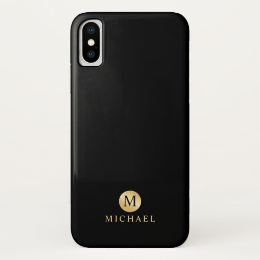 Luxus Black und Gold Personalisiert Monogramm Case-Mate iPhone Hülle (Rückseite)