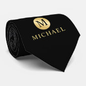 Luxus Black und Gold Personalisiert Monogramm Krawatte (Gerollt)