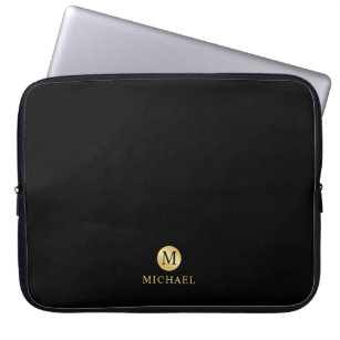 Luxus Black und Gold Personalisiert Monogramm Laptopschutzhülle