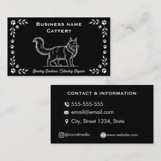 Luxus Black & White Maine Coon Cattery individuell Visitenkarte