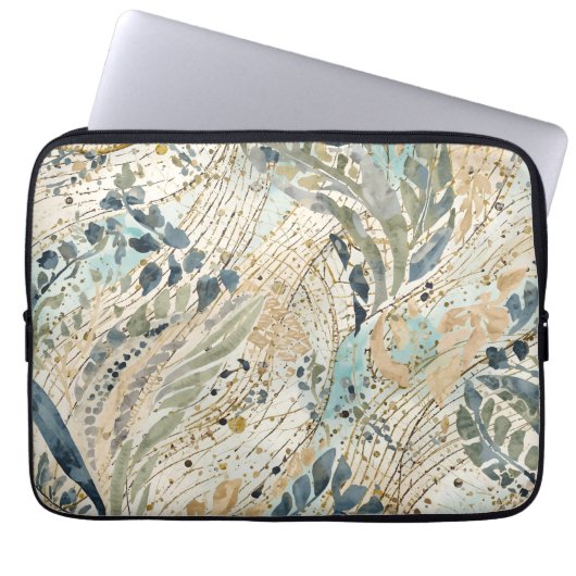 Luxus-Blattmuster mit Gold, Salbei, Beige-Farbe Laptopschutzhülle (Vorderseite)