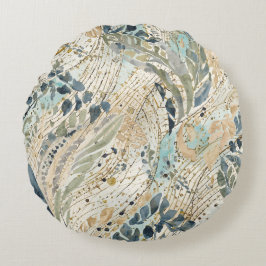 Luxus-Blattmuster mit Gold, Salbei, Beige Farbe Rundes Kissen