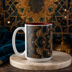 Luxus Blau & Gold Islamisches Geometrisches Mandal Zweifarbige Tasse
