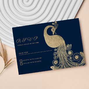 Luxus Blau Gold Königlicher Pfau Elegante RSVP Einladung
