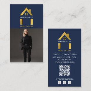 Luxus-Blau-Gold-Photo-Immobilienmakler-QR-Code Visitenkarte