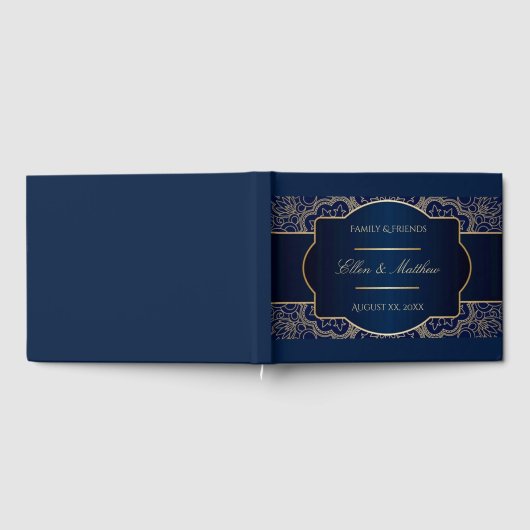 Luxus Blau, Marine, Gold, Hochzeitsempfang Gästebuch (Voll)