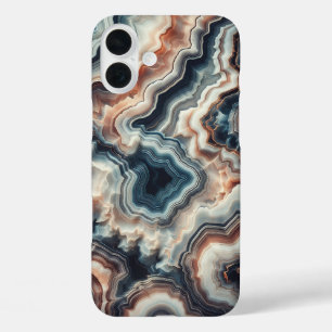 Luxus-Blau- und Bernstein-Achat-Handyhülle - Kompl iPhone 16 Plus Hülle