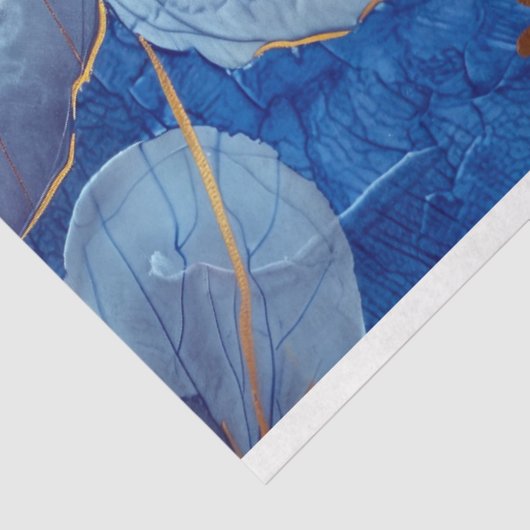 Luxus Blau und Gold Blumendekoupage Seidenpapier (Ausschnitt)