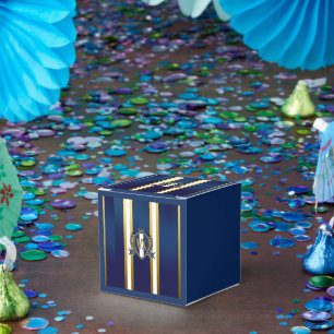 Luxus Blau und Weiß monogrammierte Wappendekoratio Geschenkschachtel