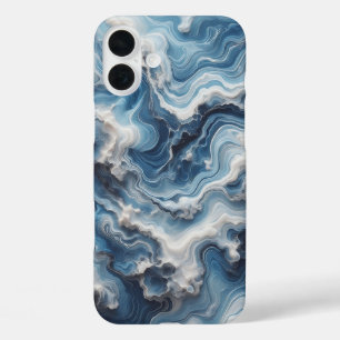 Luxus-Blau-Weiß-Wasser-Wellen-Handyhülle  iPhone 16 Plus Hülle