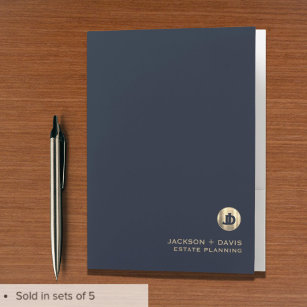 Luxus Blue and Gold Monogram Pocket Folder Bewerbungsmappe