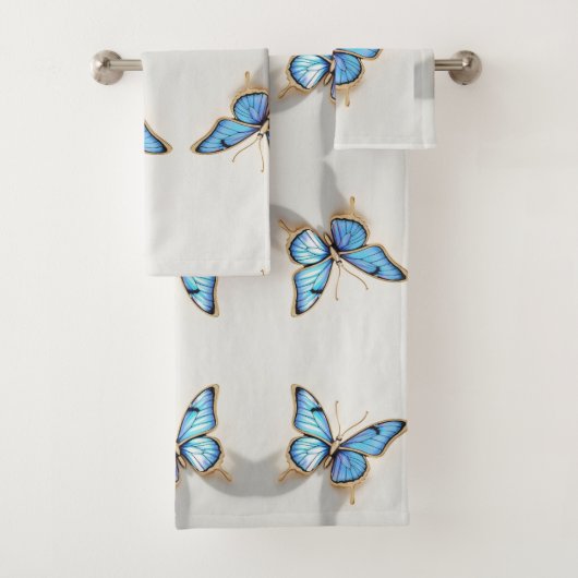 Luxus Blue Butterfly Design Badhandtuch Set (Insitu)