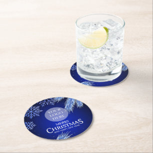 Luxus Blue Company Weihnachts-Logo Runder Pappuntersetzer