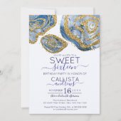 Luxus Blue Gold Marmor Agate Glitzer Sweet 16 Einladung (Vorderseite)