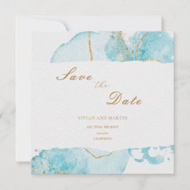 Luxus Blue Gold Wasserfarbe Save the Date Abstrakt Einladung