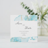 Luxus Blue Gold Wasserfarbe Save the Date Abstrakt Einladung (Stehend Vorderseite)