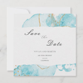 Luxus Blue Gold Wasserfarbe Save the Date Abstrakt Einladung