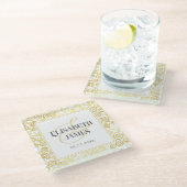 Luxus Blüh Chic Winter White and Gold Hochzeit Glasuntersetzer (Schrägansicht)