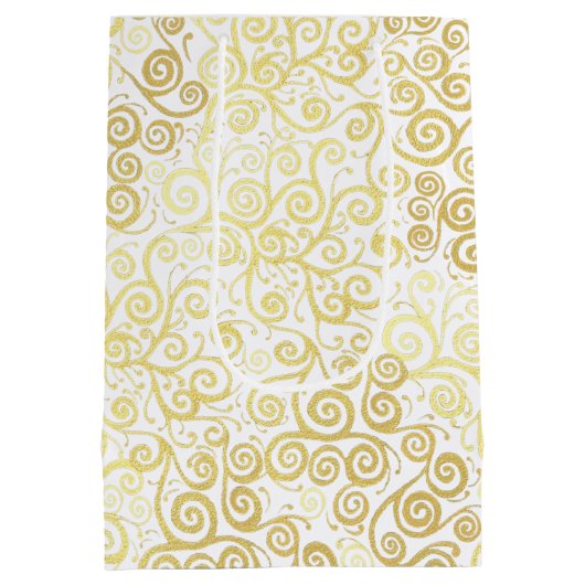 Luxus Blüh Chic Winter White and Gold Hochzeit Mittlere Geschenktüte (Rückseite)