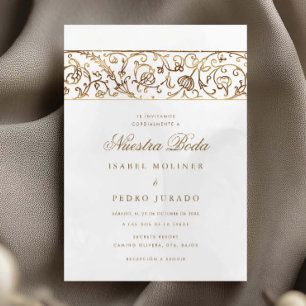 Luxus-Blumen Gold & Creme Nuestra Boda Hochzeit Einladung