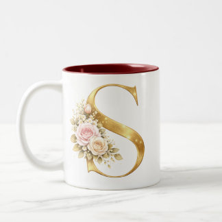 Luxus-Blumen-Gold-Letter-S-Monogramm-Logo Zweifarbige Tasse