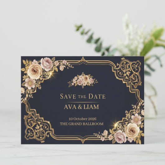 Luxus-Blumen Save The Date (Stehend Vorderseite)