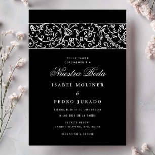 Luxus-Blumen Schwarz & Weiß Nuestra Boda Hochzeit Einladung