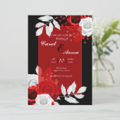 Luxus Blumen Schwarz, Weiß und Rot Hochzeit Einladung (Stehend Vorderseite)