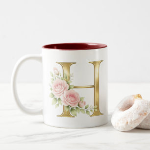 Luxus-Blumenmonogramm Buchstabe H – Elegantes Gold Zweifarbige Tasse