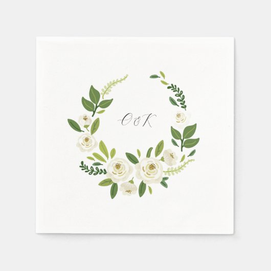 Luxus-Blumenrahmen Weiße Rose Serviette (Vorderseite)