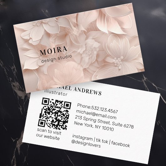 Luxus, Blush-Beige, Blume, Salon, QR-Code Visitenkarte