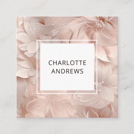 Luxus, Blush-Beige, Blume, Salon Quadratische Visitenkarte (Vorderseite)