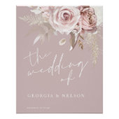 Luxus Blush Bloral Grosses Hochzeitplakat Zeichen Poster (Vorderseite)