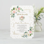 Luxus Blush Floral Gold Glitzer Brautparty Einladung (Stehend Vorderseite)