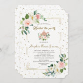 Luxus Blush Floral Gold Glitzer Brautparty Einladung (Vorne/Hinten)