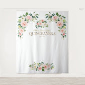 Luxus Blush Ivory Floral Quinceñera Foto Stand Wandteppich (Vorderseite)
