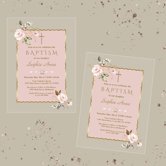 Luxus Blush Pink Gold Blume Girl Taufe Acryleinladungen