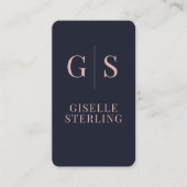 Luxus Blush Pink Monogram Navy Blue QR Code Visitenkarte (Vorderseite)
