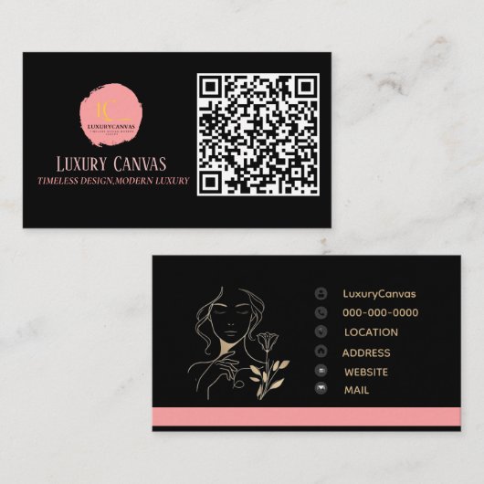 Luxus Blush Pink QR Code Beauty Business Card Visitenkarte (Vorne/Hinten)