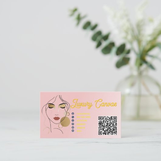 Luxus Blush Pink QR Code Beauty Business Card Visitenkarte (Stehend Vorderseite)