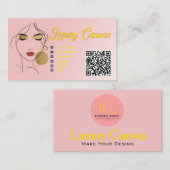 Luxus Blush Pink QR Code Beauty Business Card Visitenkarte (Vorne/Hinten)