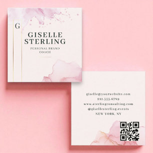 Luxus Blush Pink Wasserfarbe Gold Foil QR Code Quadratische Visitenkarte