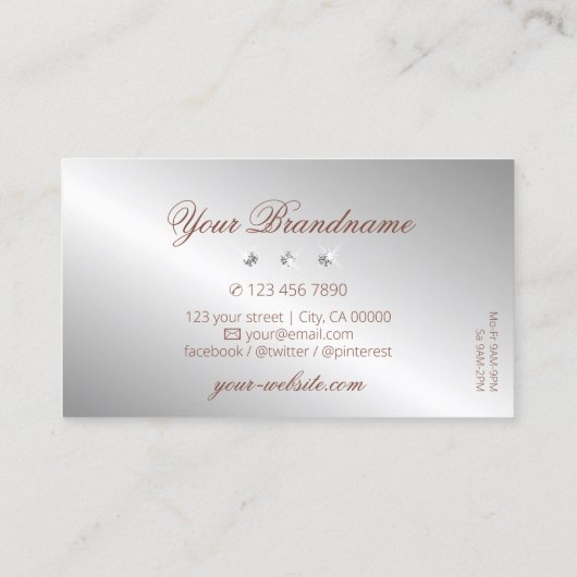 Luxus Blush Rose Gold Silber und Sparkle Diamonds Visitenkarte (Rückseite)