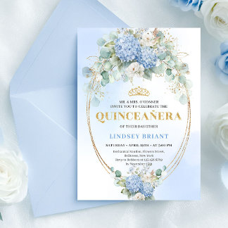 Luxus-Boho-Blaue Blumen Eukalyptus 15. Geburtstag Einladung