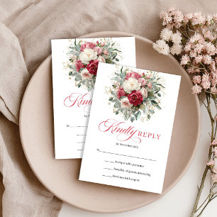 Luxus-Boho-Blumen-Rot-Weiß-RSVP-Beilage RSVP Karte