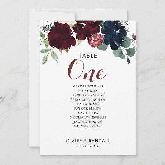 Luxus Boho Floral Tischnummer 1 Sitzplan (Rückseite)