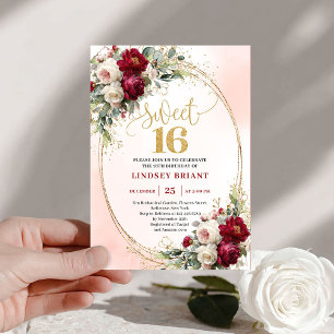 Luxus Boho Marone Gold Blumen Sweet Sixteen Einlad Einladung