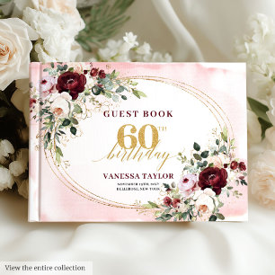 Luxus Boho Marsala Gold Blumen 60. Geburtstag Gästebuch