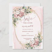 Luxus Boho Rosé Grüne Save-The-Date-Karte Save The Date (Vorderseite)
