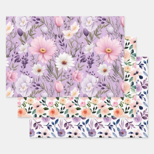 Luxus Boho Wasserfarbe Floral Geschenk Geschenkpapier Set (Set)